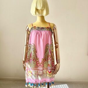 Taka Pink Printed Spaghetti Straps Cotton Dress. SZ M